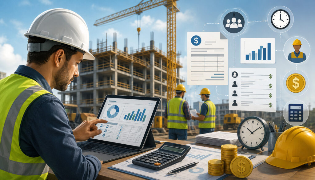 Job costing and labor tracking at a construction site