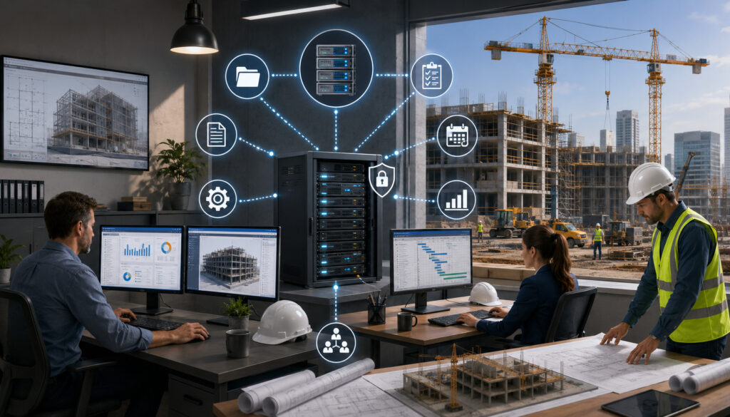On-premise construction software with local servers and project dashboards