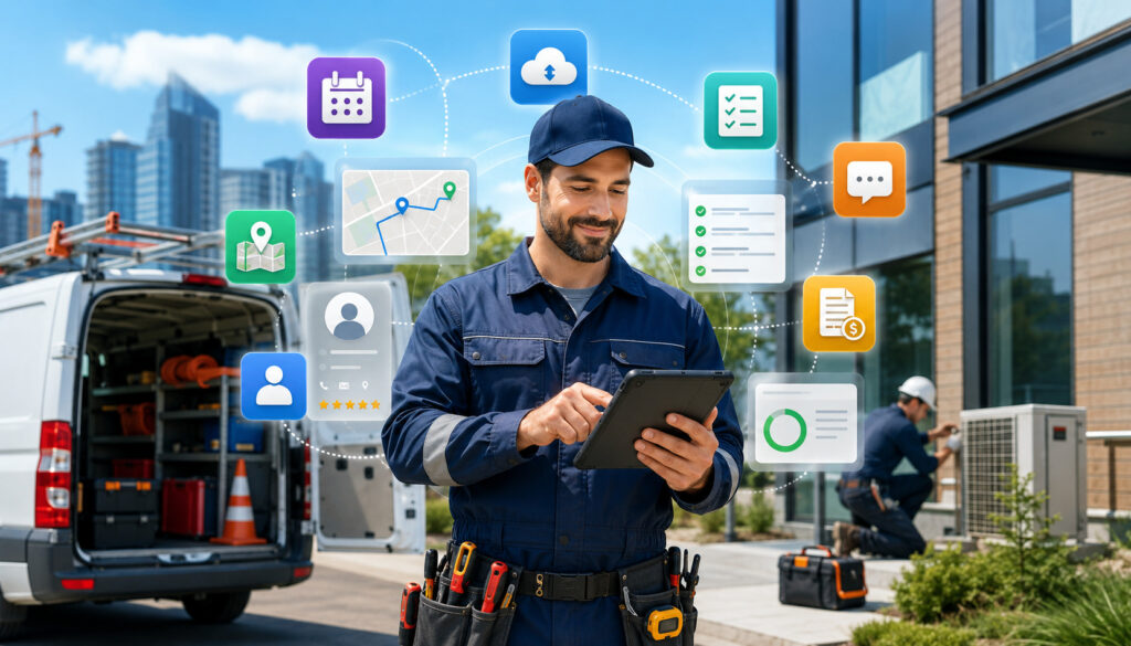 Field service contractor using a mobile app onsite