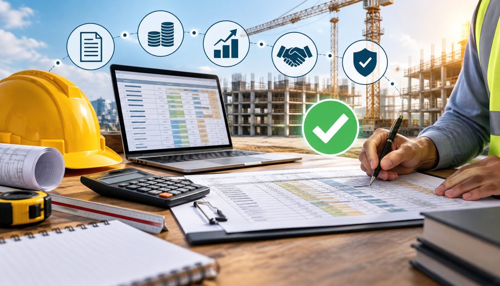 Contractor reviewing a construction schedule of values and project costs