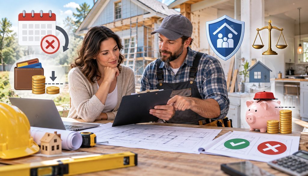 Homeowner and contractor reviewing renovation cancellation laws and deposit limits